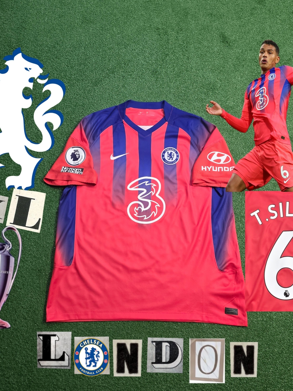 Nike Chelsea FC Thiago Silva #6 2020/2021 Third Jersey EPL Patch Rare XXL 3rd